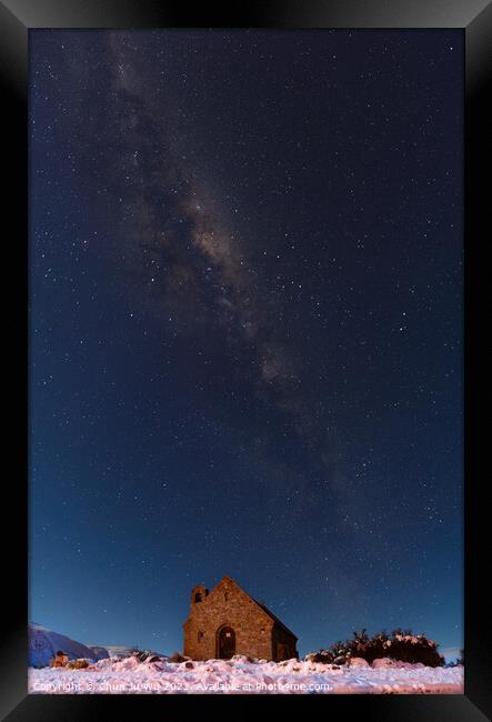 Galaxy and Church of the Good Shepherd at night in Lake Tekapo, South Island, New Zealand Framed Print by Chun Ju Wu