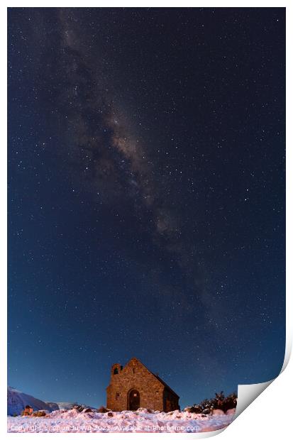 Galaxy and Church of the Good Shepherd at night in Lake Tekapo, South Island, New Zealand Print by Chun Ju Wu