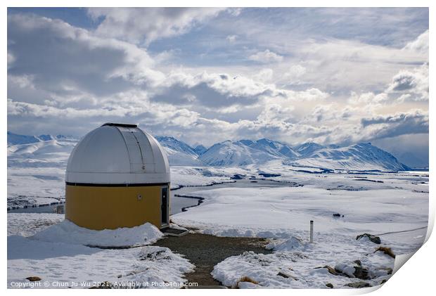 University of Canterbury Mount John Observatory in winter at Lake Tekapo, New Zealand Print by Chun Ju Wu