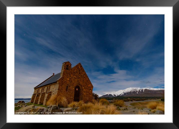 Church of the Good Shepherd at night in Lake Tekapo, South Island, New Zealand Framed Mounted Print by Chun Ju Wu