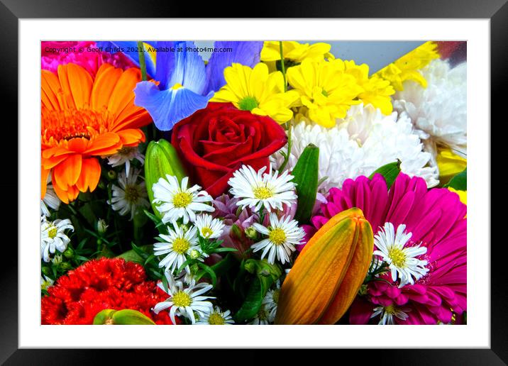 Colourful bunch of mixed flowers closeup. Framed Mounted Print by Geoff Childs