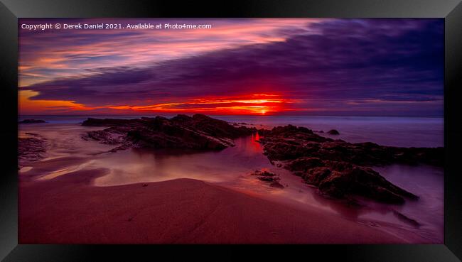 Crooklets Beach Sunset #6, Bude, Cornwall Framed Print by Derek Daniel