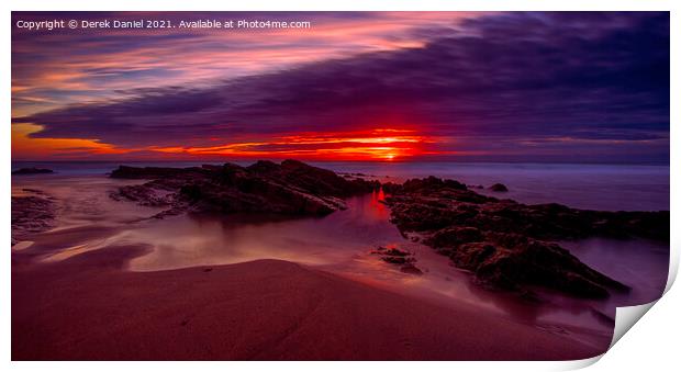 Crooklets Beach Sunset #6, Bude, Cornwall Print by Derek Daniel