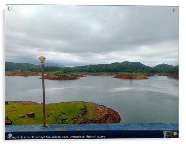 a view of kulamavu dam  in kerala India Acrylic by Anish Punchayil Sukumaran