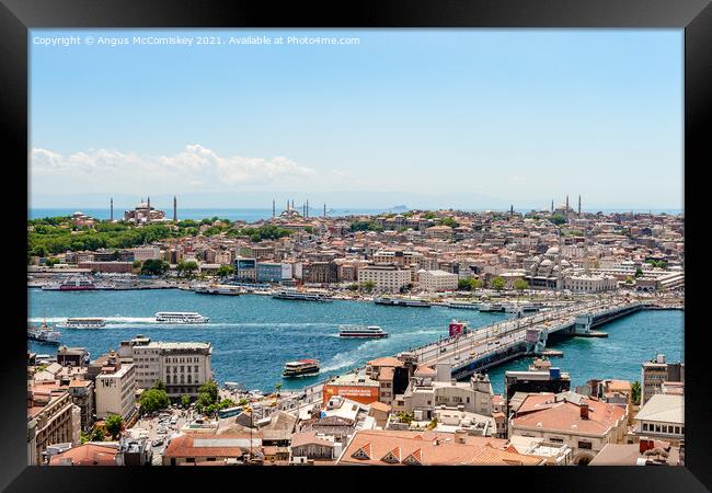 Golden Horn and Istanbul skyline from Galata Tower Framed Print by Angus McComiskey