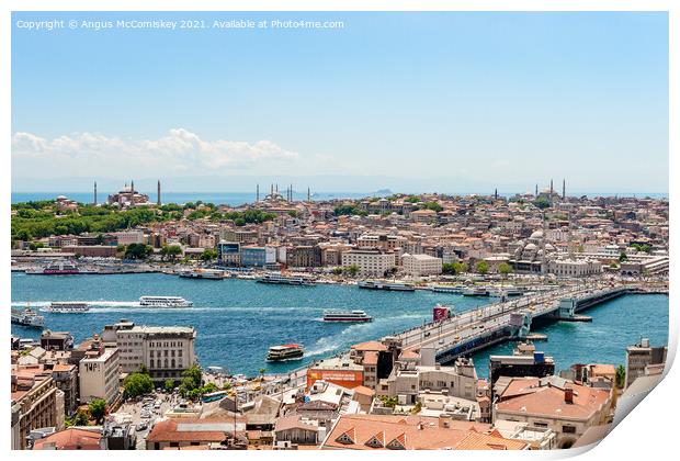 Golden Horn and Istanbul skyline from Galata Tower Print by Angus McComiskey