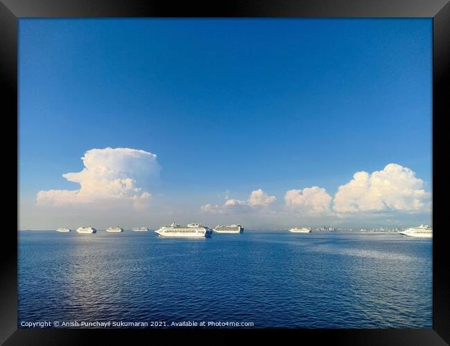 cruise ships are anchored in manila bay due to covid 19 Framed Print by Anish Punchayil Sukumaran