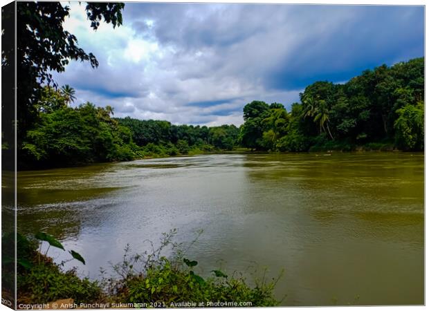 cloudy sky and Beautiful a river in Kerala India Canvas Print by Anish Punchayil Sukumaran