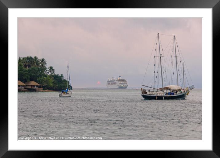 Cruise Ship - Port Vila Framed Mounted Print by Laszlo Konya