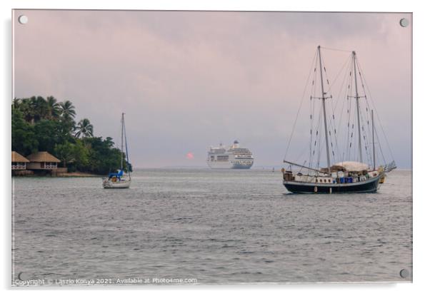 Cruise Ship - Port Vila Acrylic by Laszlo Konya