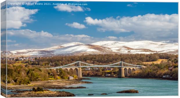 Menai Bridge Snowdonia Anglesey Canvas Print by Adrian Evans