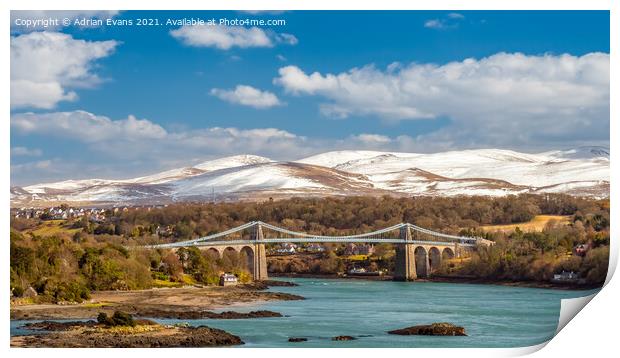 Menai Bridge Snowdonia Anglesey Print by Adrian Evans