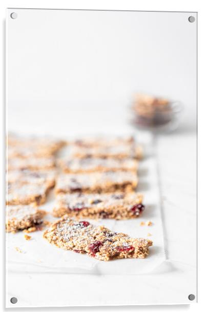 Vegan Energy Oat Bars With Coconut, Rice Puffs and Dried Cranberries Acrylic by Radu Bercan