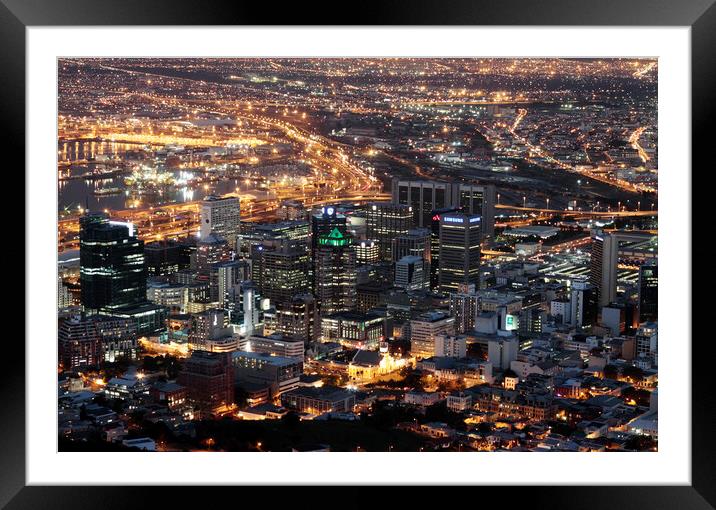 City of Cape Town at Night Framed Mounted Print by Neil Overy