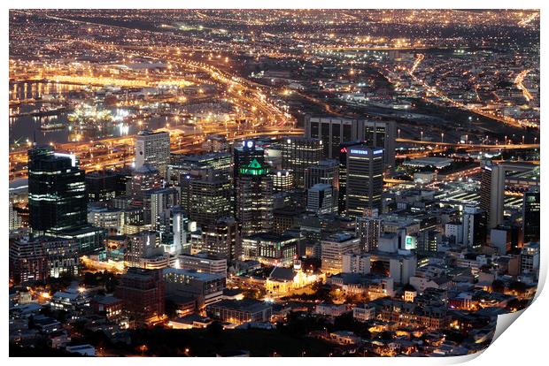 City of Cape Town at Night Print by Neil Overy