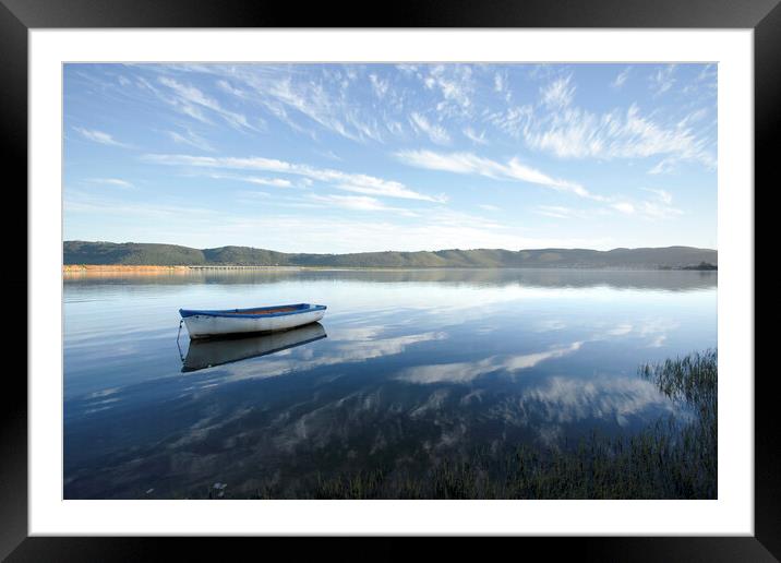 Boat on Knysna Lagoon, South Africa Framed Mounted Print by Neil Overy