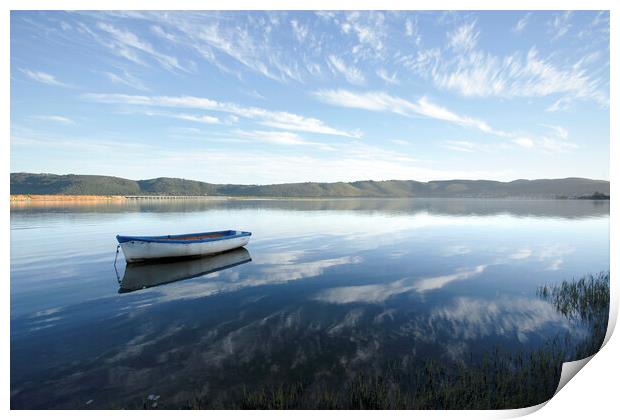 Boat on Knysna Lagoon, South Africa Print by Neil Overy