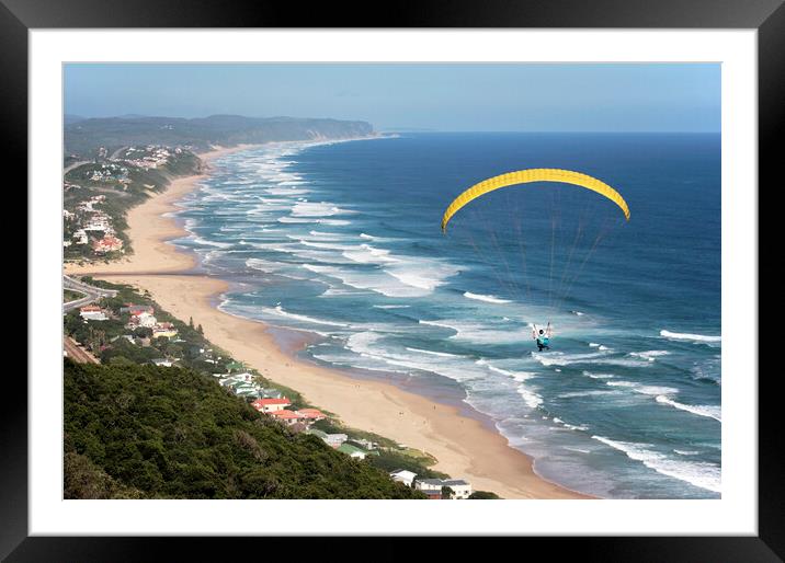 Parasailing over Wilderness Beach, South Africa Framed Mounted Print by Neil Overy