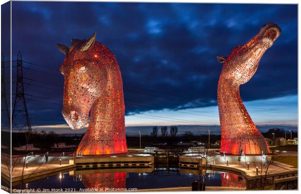 Last Light at the Kelpies Canvas Print by Jim Monk
