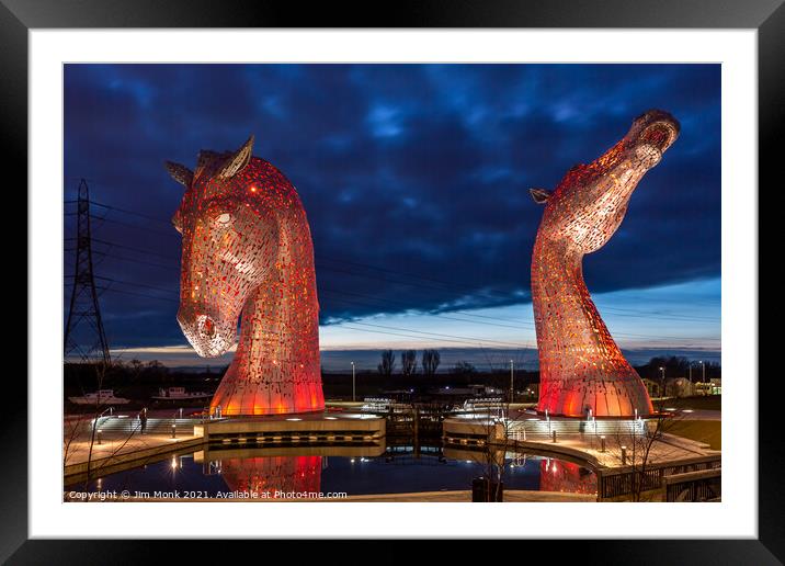 Last Light at the Kelpies Framed Mounted Print by Jim Monk