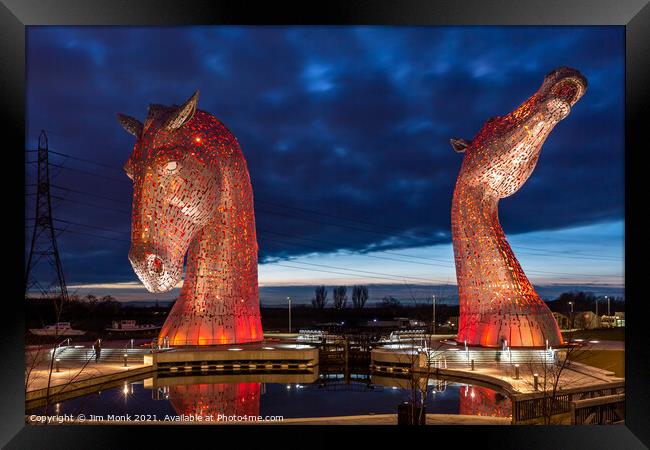 Last Light at the Kelpies Framed Print by Jim Monk