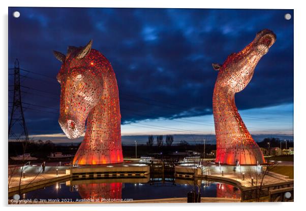 Last Light at the Kelpies Acrylic by Jim Monk