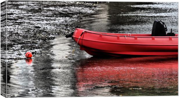 Red boat in water North Wales Canvas Print by mark humpage