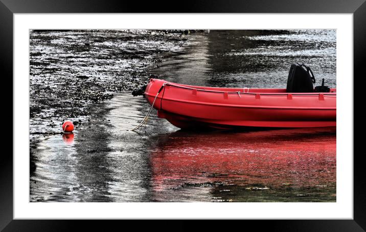 Red boat in water North Wales Framed Mounted Print by mark humpage