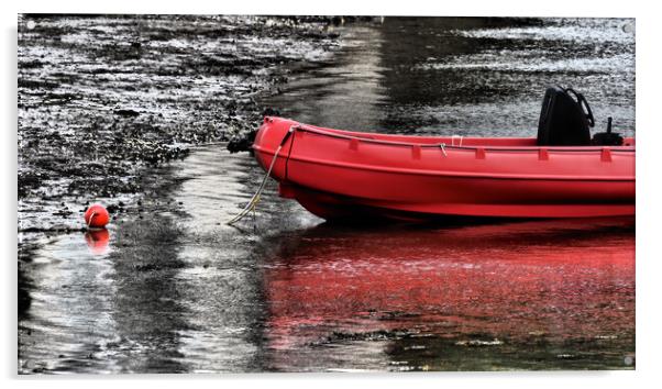 Red boat in water North Wales Acrylic by mark humpage