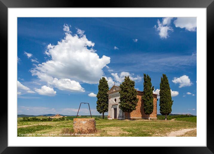 Chapel of the Madonna di Vitaleta in Tuscany Framed Mounted Print by Jim Monk