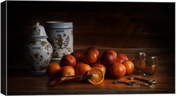 Old Maestra Arsenic and Blood Oranges Canvas Print by Jean Gill