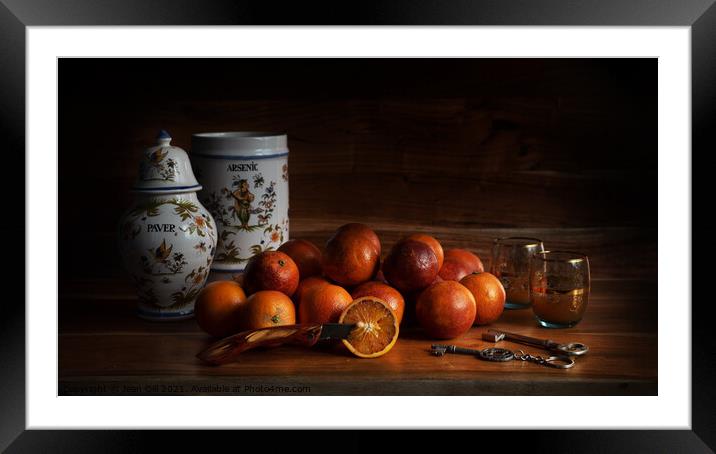 Old Maestra Arsenic and Blood Oranges Framed Mounted Print by Jean Gill