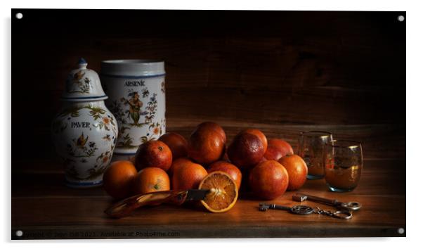 Old Maestra Arsenic and Blood Oranges Acrylic by Jean Gill