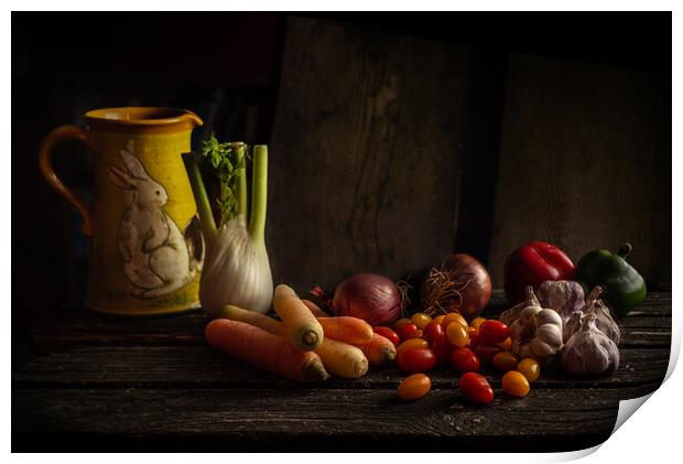 Old Maestra Vegetables Print by Jean Gill