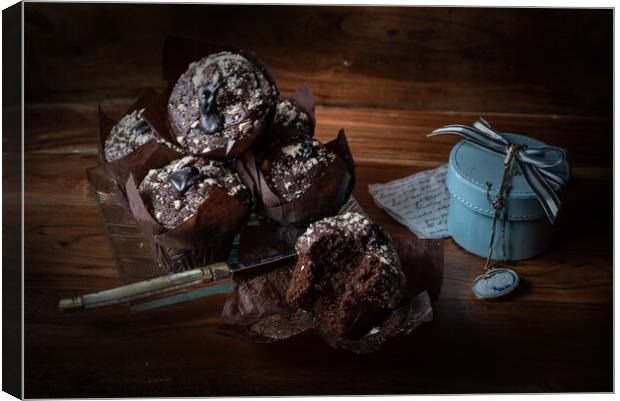 Old Maestra Chocolate Muffins and Cameo Canvas Print by Jean Gill
