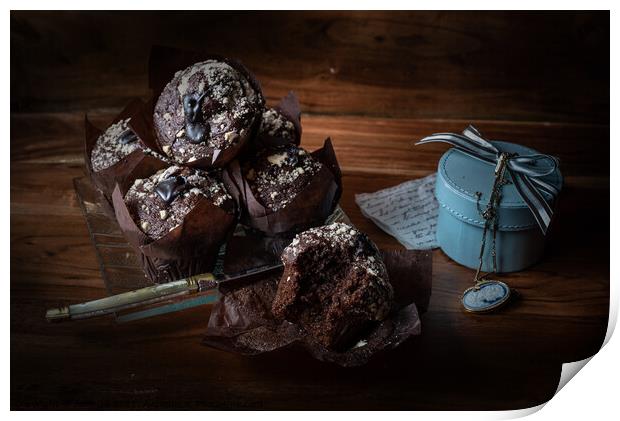 Old Maestra Chocolate Muffins and Cameo Print by Jean Gill