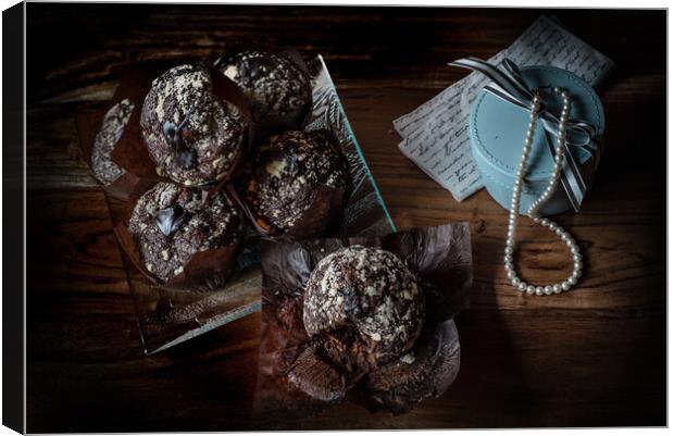 Old Maestra Chocolate Muffins and Pearls Canvas Print by Jean Gill