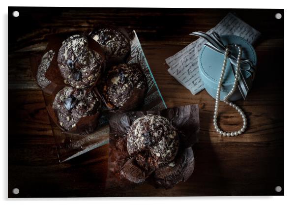 Old Maestra Chocolate Muffins and Pearls Acrylic by Jean Gill
