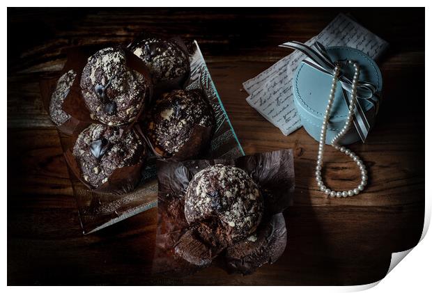 Old Maestra Chocolate Muffins and Pearls Print by Jean Gill