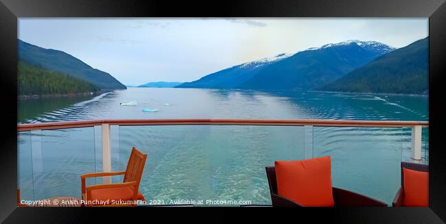 inside passage in Alaska for ship. view of mountain and ocean from a cruise ships open bar Framed Print by Anish Punchayil Sukumaran