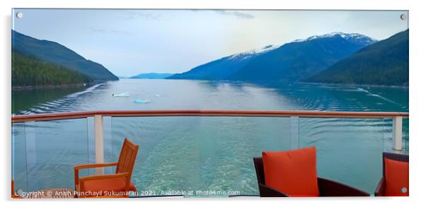 inside passage in Alaska for ship. view of mountain and ocean from a cruise ships open bar Acrylic by Anish Punchayil Sukumaran
