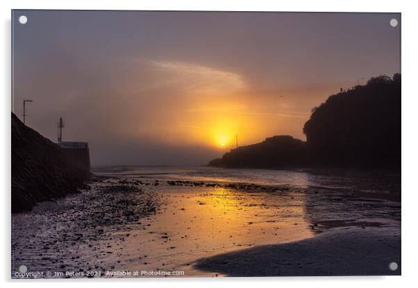 Low water misty sunrise Looe Acrylic by Jim Peters