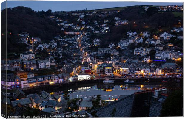 Christmas lights West Looe at night Canvas Print by Jim Peters