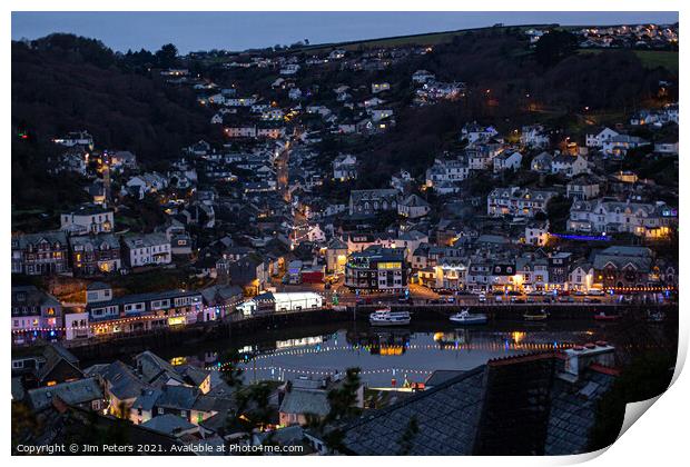 Christmas lights West Looe at night Print by Jim Peters