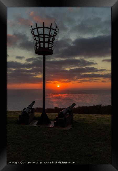 Sunrise in Looe Bay Framed Print by Jim Peters