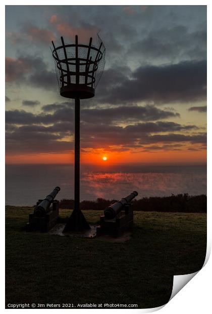 Sunrise in Looe Bay Print by Jim Peters