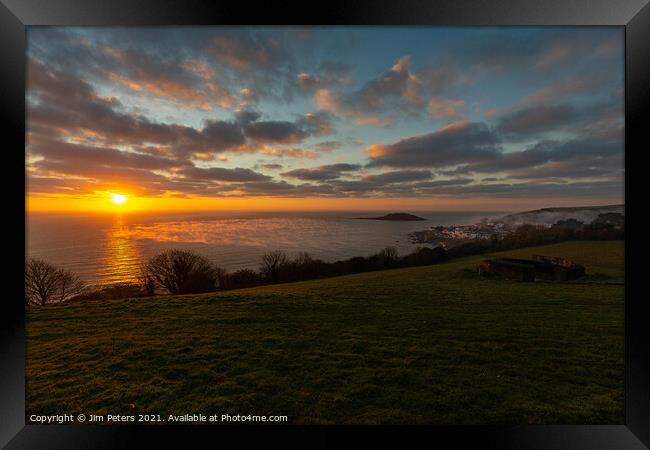 Sunrise in Looe Bay Cornwall Framed Print by Jim Peters