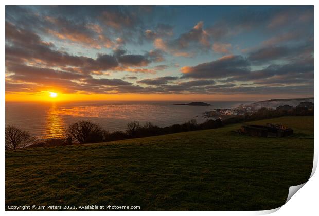 Sunrise in Looe Bay Cornwall Print by Jim Peters