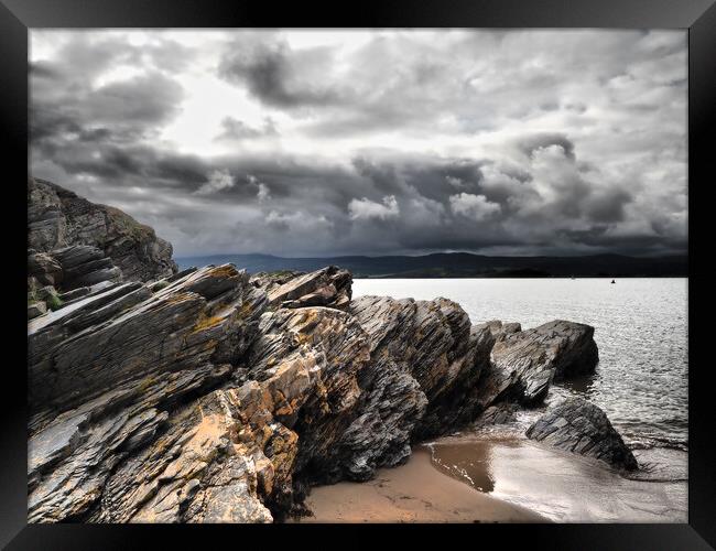 Wales beach sea and rocks with clouds in sky Framed Print by mark humpage
