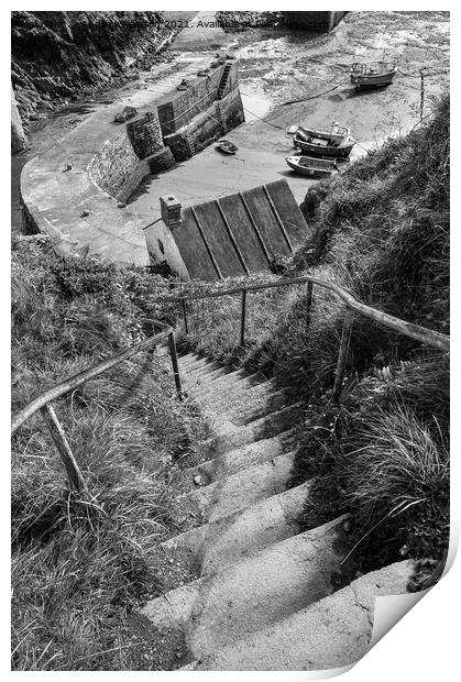 Steps down to Porthgain harbour, Pembrokeshire Print by Andrew Kearton